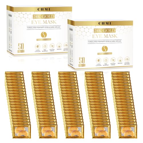 CHMI 24K Gold Under Eye Patches 100 Pairs Collagen, Dark Circles, Wrinkles