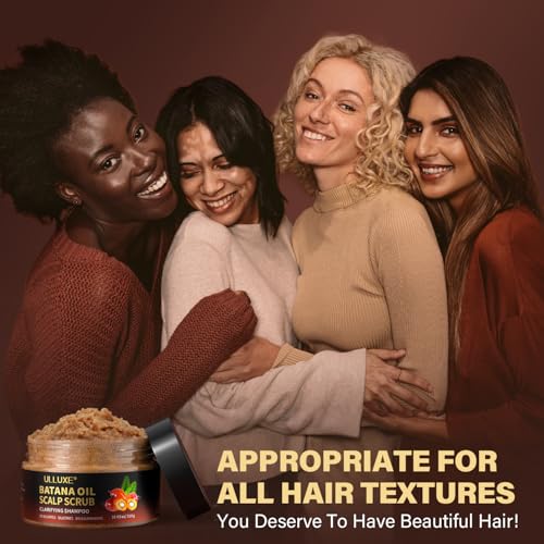 Scalp Scrub for Hair Growth, Scalp Exfoliator with Batana Oil & Rosemary, Deep Scalp Cleanser with Scalp Massager, 2-in-1 Clarifying Shampoo Hair Treatment, Buildup Removal, Itchy Relief, 10.93 oz