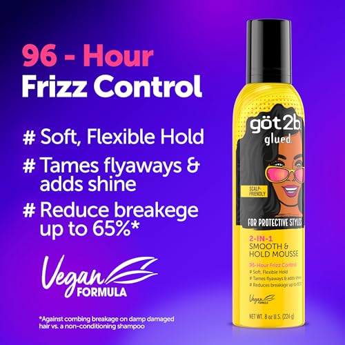 Got2B Glued 2-in-1 Smooth & Hold Hair Mousse, 8 Fl Oz