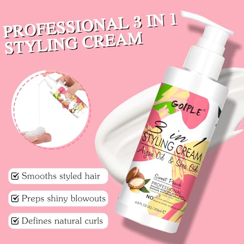 3-In-1 Styling Cream for Flyaways - Anti-Frizz Cream to Define All Hair Types & Textures - Add Shine and Smoothness with Brush