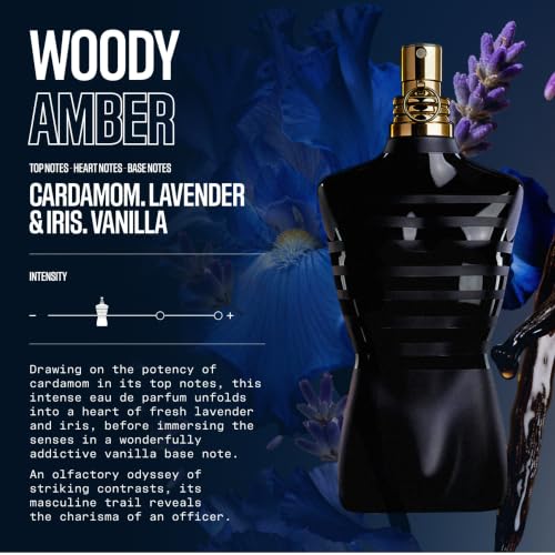 Jean Paul Gaultier Le Male Le Parfum - Amber Woody Eau de Parfum Intense for Men Fragrance - Cardamom, Lavender & Iris, Vanilla - Men's Perfume Spray, 4.2oz