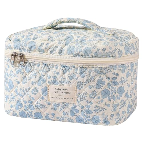Gosect Large Makeup Bag, Cute Cosmetic Bag for Women Girls, Floral Coquette Aesthetic Toiletry Bag, Travel Make Up Organizer Bag (BDLH)