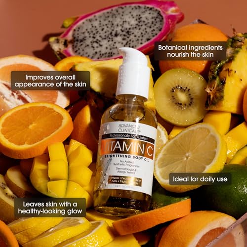 Advanced Clinicals Brightening Vitamin C Cream Moisturizer + Vitamin C Body Oil 2pc Skincare Set | Nourishing, Brightening, & Hydrating Body Oil & Body Lotion To Improve Appearance Of Dark Spots, 2pc