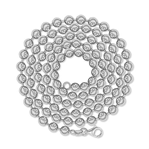 Nuragold 10k Real White Gold Ball 4mm Bead Dog Tag Chain Mens Necklace - 24"