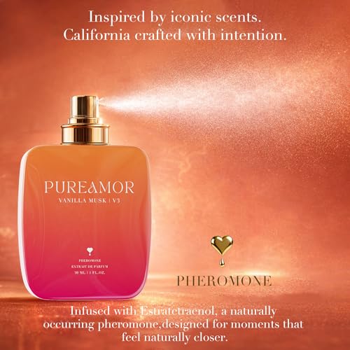 PUREAMOR Pheromone Perfume for Women, Vanilla Musk Extrait de Parfum - Long Lasting Warm Cozy Vanilla Scent, 30% High Concentration, Full Size Fragrance Spray, 1.0 oz / 30 ml