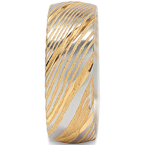 100S JEWELRY Damascus Steel Ring Men Wedding Band Two Tone Gold Silver Dome Comfort Fit Size 8-16 (Damascus, 16)