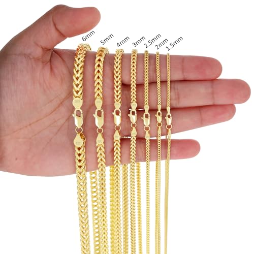 Nuragold 10K Real Yellow Gold Square Franco Box Chain Wheat Necklace - 22",4mm