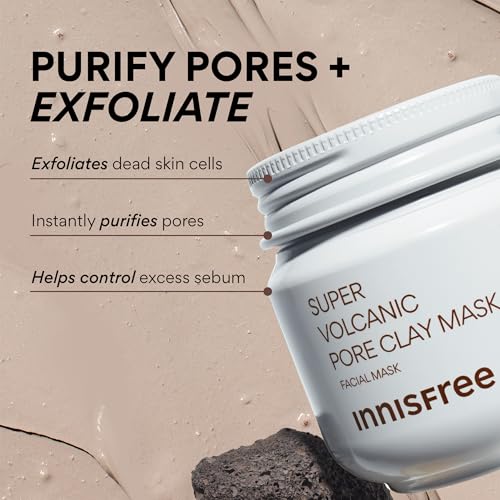 Innisfree Super Volcanic Pore Clay Mask | Exfoliating Korean Clay Mask with AHA and Hyaluronic Acid for Oily Skin | Minimizes Pores | Available in Limited Edition and Gift Sets