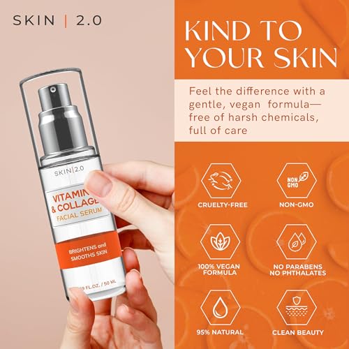 Skin 2.0 Vitamin C & Collagen Serum & Day Cream Set - Anti-Aging, Dark Spot Remover & Brightening - Dermatologist Tested Korean Skincare - Clean Beauty, Cruelty-Free, All Skin Types - 1.69 Fl. oz
