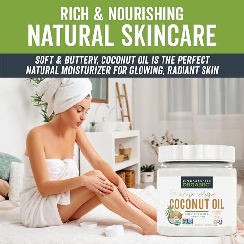 Viva Naturals Organic Coconut Oil, 16 fl oz – Unrefined, Cold-Pressed Extra Virgin Coconut Oil, USDA Organic & Non-GMO, Natural Cooking Oil, Hair Oil & Skin Oil