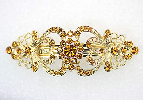 Faship Gorgeous Brown Yellow Crystal Floral Hair Barrette
