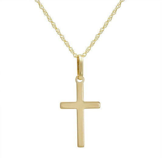 Amanda Rose Collection 14K Solid Yellow Gold Cross Pendant Necklace for Women on an 18 inch 14K Gold Chain