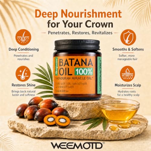 100% Raw Batana Oil for Hair from Honduras, 4.06 Fl Oz, Bright Coffee