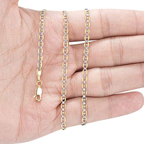 Nuragold 10k Real Yellow Gold Mariner 3mm Chain Anchor Link Pave Necklace - 26"