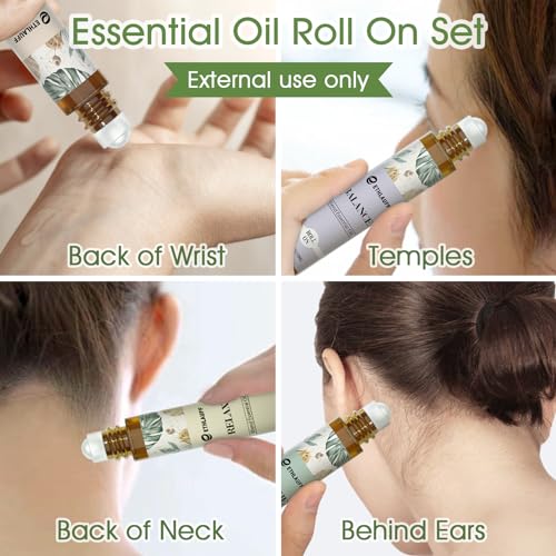 Essential Oils Roll On Set - (Relax, Sleep, Breathe, Focus on) Aromatherapy Oil with Roller Ball, Essential Oils for Skin - Self Care Gift for Women