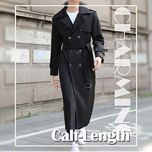 Pantete Men's Double Breasted Trench Coat Oversized Casual Windbreaker Lapel Long Jacket Overcoat