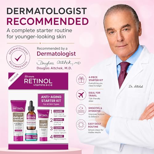 LIVAURA Retinol Skin Care Set for Women - Cleanser, Serum, Eye Gel & Cream