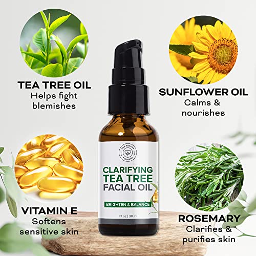Beauty Foundry Clarifying Tea Tree Oil for Face and Acne, Targets Acne and Uneven Skin Tone, Antioxidant-Rich Beauty Oil, 1oz/30ml