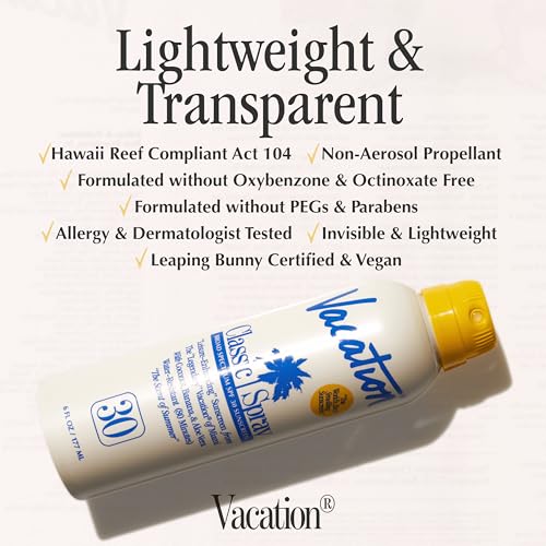 Vacation Classic SPF 30 Sunscreen Spray, 6 Fluid Ounces, Pack of 3