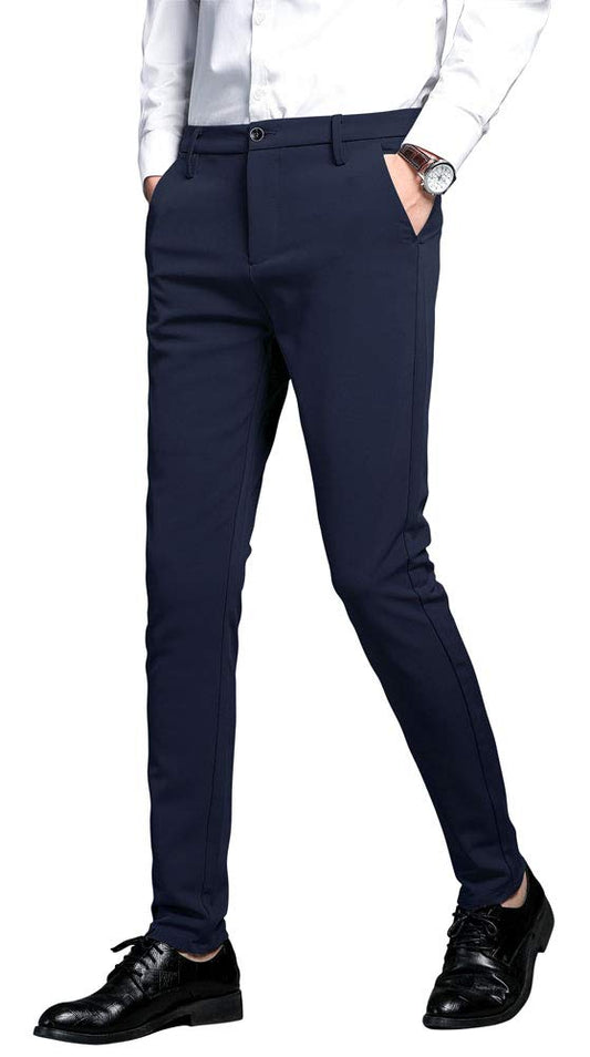 Plaid&Plain Men's Stretch Dress Pants Slim Fit Skinny Suit Pants 7101 Blue 30W28L