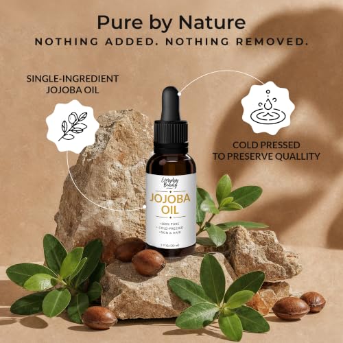 Jojoba Oil - 100% Pure, Cold Pressed, All Natural Carrier Oil for Face, Skin, Hair, Nails, Massage & DIY Beauty, Glass Bottle & Dropper 1 Fl Oz