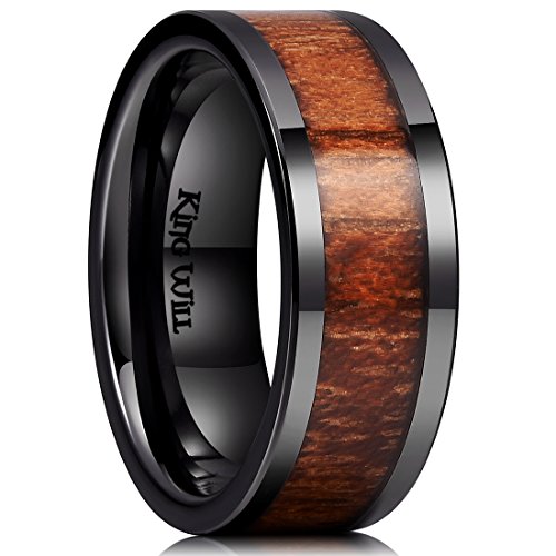 King Will Men'S Ceramic Ring 8mm Black Koa Size910