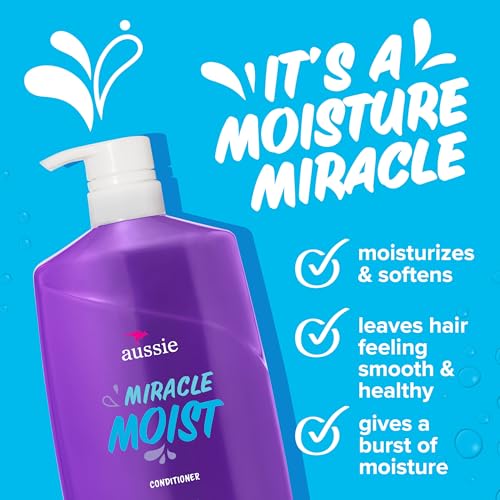 Aussie Miracle Moist with Avocado & Jojoba Oil, Paraben Free Conditioner, 26.2 fl oz