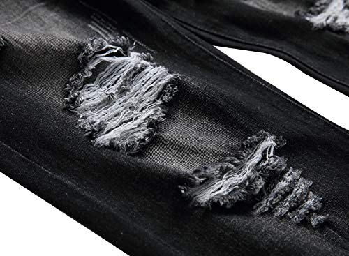 QIMYUM Mens Ripped Jeans, Distressed Destroyed Slim Fit Straight Leg Denim Pants (32, Black702)