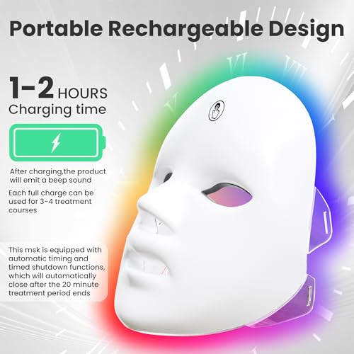 gelpal 7-1 Colors Red Light Therapy For Face，LED Facial Skin Care Mask,Red Light Mask for Face, LED Facial Mask Light,Salon or Home,White.