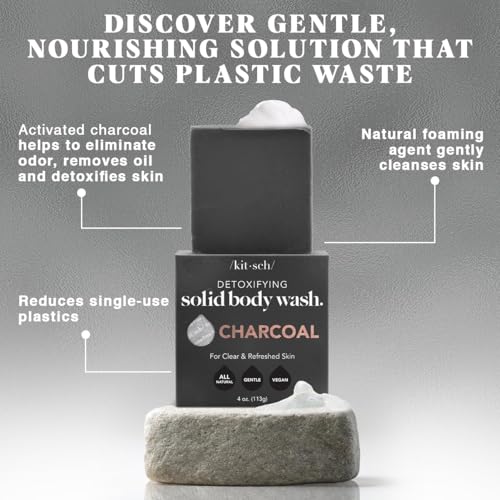 Kitsch Charcoal Soap Body Wash Bar for Cleansing – Made in USA, 4 oz
