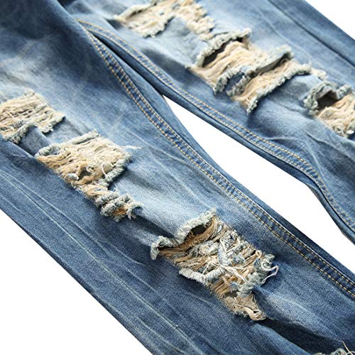 DANT BULUN Men's Ripped Distressed Destroyed Slim Fit Straight Leg Denim Jeans(W42,Blue2)