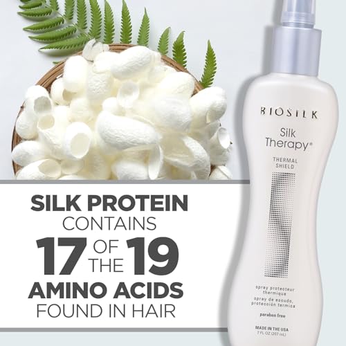 BioSilk Silk Therapy Thermal Shield Protection Spray, Heat Protectant for Hair, Shields Hair from Thermal Damage, Adds Shine & Holds Styles, Sulfate-Free, Paraben-Free, Cruelty-Free, 7 Oz