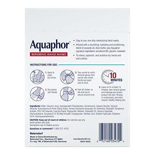 Aquaphor Advanced Therapy Repairing Hand Masks, 6 Masks x 0.7 FL OZ