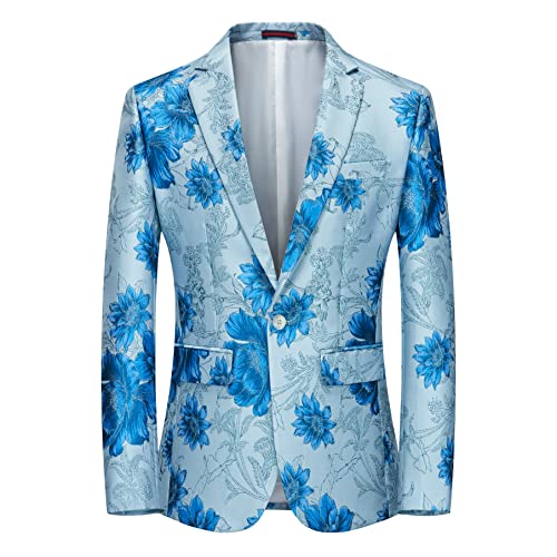 UNINUKOO Mens Blazer Floral Suit Jacket Notched Lapel Tuxedo Luxury Paisley Prom Casual Blazer for Men US Size 38 Light Blue