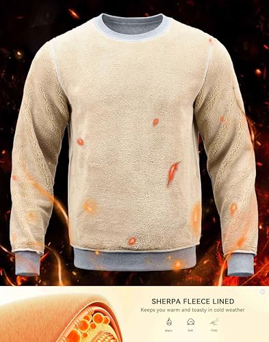 G Gradual Sherpa Lined Sweatshirts for Men Fleece Crewneck Sweatshirt Pullover Warm Shirts for Winter, Heather Light Grey, X-Large