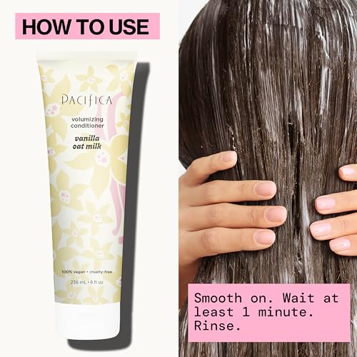 Pacifica Vanilla Oat Milk Hair Conditioner – Volumizer for Fine/Flat Hair, Weightless Oat Milk & Apple Extract for Bounce & Smoothness, Silicone Free Clean Beauty, Vegan Cruelty-Free