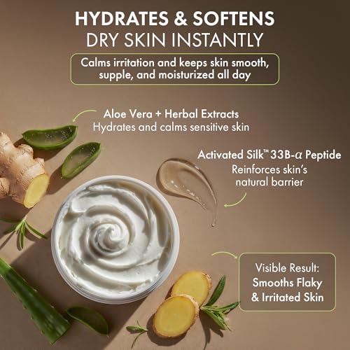 Hydrating Silk Peptide Body Butter - Lightweight Non-Greasy Moisturizer with Aloe Vera, Vitamin E & Herbal Extracts for Dry, Rough, and Sensitive Skin - Deep Nourishment Body Glaze & Hydration
