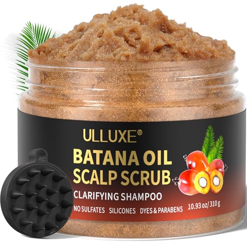 Scalp Scrub for Hair Growth, Scalp Exfoliator with Batana Oil & Rosemary, Deep Scalp Cleanser with Scalp Massager, 2-in-1 Clarifying Shampoo Hair Treatment, Buildup Removal, Itchy Relief, 10.93 oz