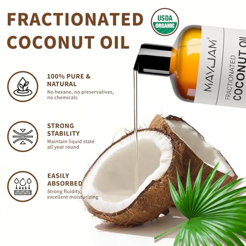 MAYJAM Organic Fractionated Coconut Oil for Face Skin & Hair Care, 16 Fl oz