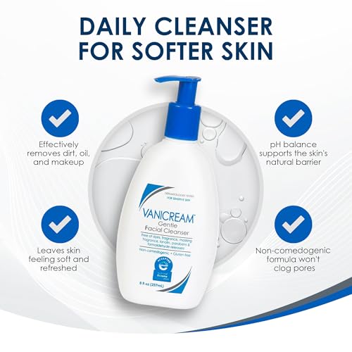 Vanicream Gentle Facial Cleaner with Pump Dispenser, 8 Fl Oz, Formulated without Common Irritants for Sensitive Skin, Removes Makeup, Dirt & Excess Oils, Non-Comedogenic, pH-Balanced Face Wash