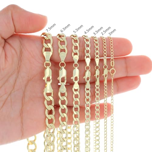 Nuragold 14K Real Yellow Gold Cuban Curb Link Chain Necklace (2mm - 7.5mm) - 24",3.5mm
