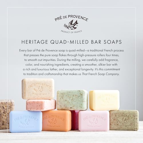 Pre de Provence Artisanal Soap Bar, Natural French Skincare, Enriched with Organic Shea Butter, Quad Milled for Rich, Smooth & Moisturizing Lather, Olive Oil & Lavender, 12.3 Ounce
