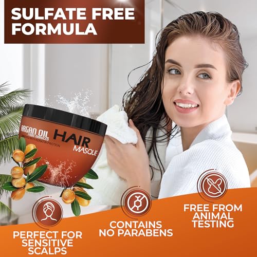 Moroccan Argan Oil Hair Mask - Sulfate Free, Anti Frizz Hydrating Care for Women and Men - Deep Moisturizing Conditioner Treatment for Color Treated, Curly, Damaged, Frizzy and Dry Hair
