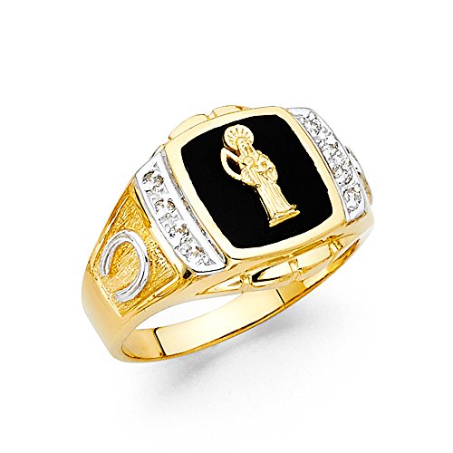 Sonia Jewels 14k Yellow Gold Simulated Onyx Santa Muerte Death Saint Mens Ring Size 7.5