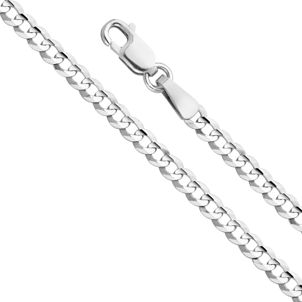 14k REAL White Gold Solid 2.5mm Cuban Concave Curb Chain Bracelet with Lobster Claw Clasp - 7"