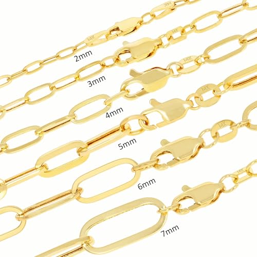 Nuragold 14k Real Yellow Gold Paperclip Chain Cable Link Italian Bracelet - 3mm,7"