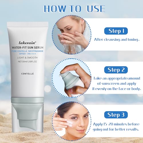 Centella Sunscreen SPF 50, Moisturizing Water-Fit Sun Serum, Face Sun Screen Long-Lasting Protection, Centella Madagascar Sunscreen, NO White Cast - Dry Oily Skincare For All Skin 50mL/1.69FL.OZ
