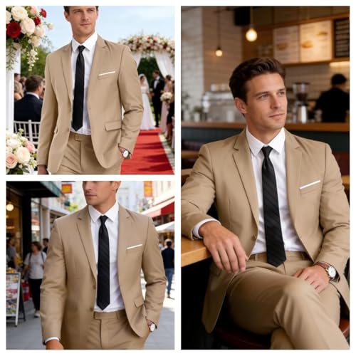 Fxzpiodi Mens 2 Piece Suit Slim Fit Business Wedding Groomsman Suit for Prom Dinner Tuxedo Suit Jacket Pants Denim Blue XL