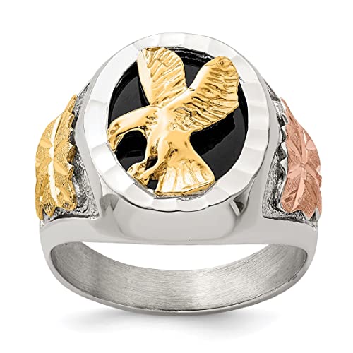 Men's 10k Yellow Gold Eagle and Onyx Ring, Sterling Silver, 12k Green and Rose Gold Black Hills Gold Motif, Size 9