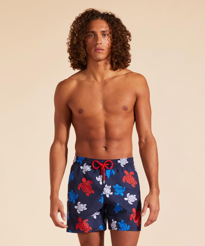 Vilebrequin Men Swim Trunks Tortues Multicolored Turtles, M, Navy Blue